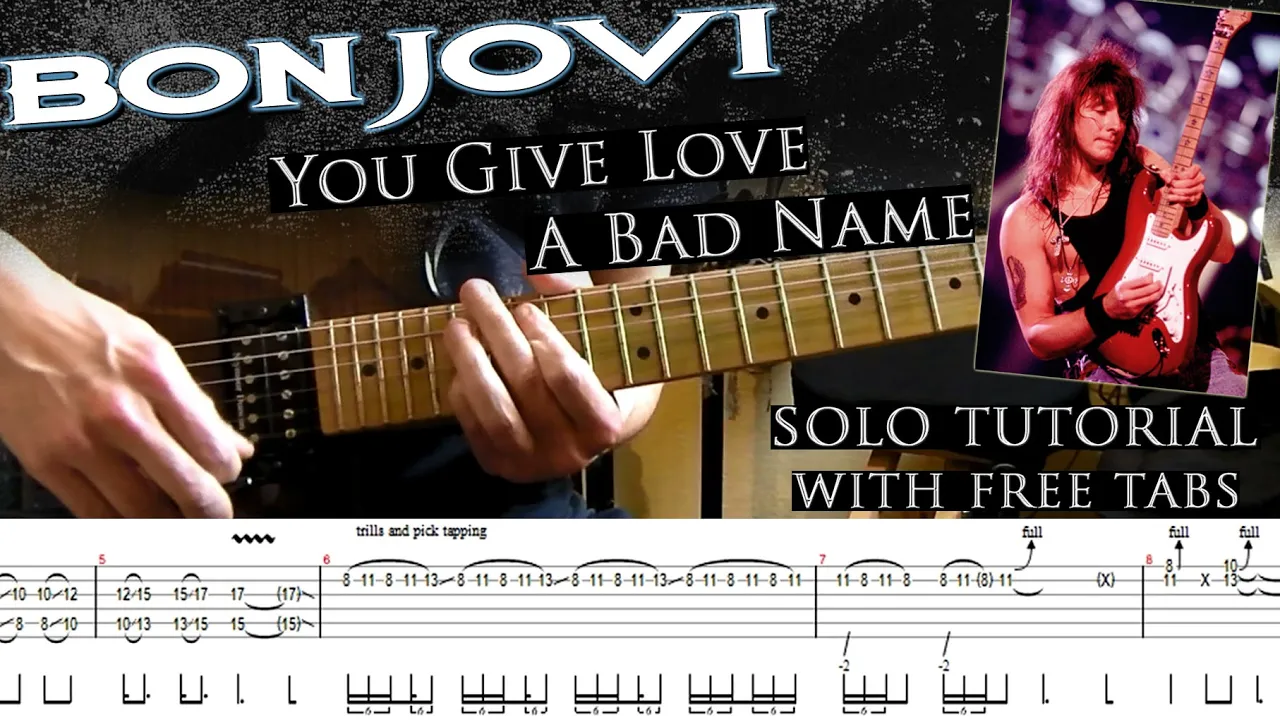 Bon Jovi - You Give Love A Bad Name guitar solo lesson (with tablatures and backing tracks)