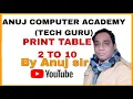 PRINT TABLE FROM 2 TO 10 BY USING NESTED WHILE LOOP