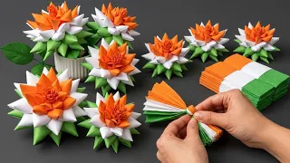 How to Make Tricolor Flower with Paper Beautiful Independence Day Craft