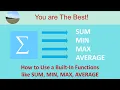 How to use Built-in Functions like SUM MAX MIN AVERAGE For Beginners