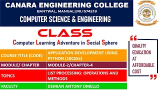 VTU ADP 18CS55 Python Programming List Processing Operations and Methods M2 L2