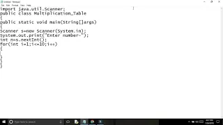Java program for print multiplication table upto 10