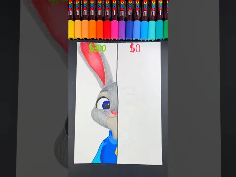 Drawing Judy Hoops from Zootopia 2 with $300 Art Supplies VS $0 Art Supplies! ✍️ #shorts #art #draw