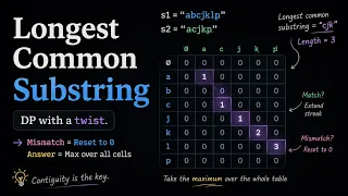 Longest Common Substring in Dynamic Programming Clean Visual Explanation