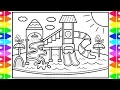 How to Draw a Playground Water Park for Kids Playground Drawing and Coloring Pages for Kids