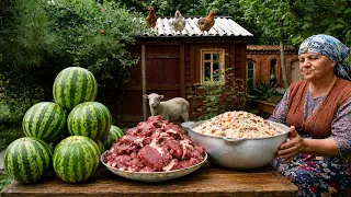 Rice & Beef Stuffed Watermelon | Rustic Village Recipe 🥩🍉