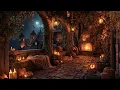 Download Lagu 🎃Cozy Autumn Halloween Balcony with Fireplace Crackles \u0026 Autumn Night Forest Sounds | White Noise