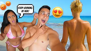 CHECKING OUT OTHER GIRLS AT A TOPLESS BEACH IN FRONT OF MY GIRLFRIEND!!! *Horrible Idea*