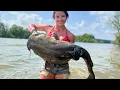 Catfish Noodling Hannah Catches 3 HUGE Catfish in One Day