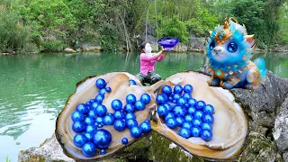 😱🎁The clams guarded by divine beasts contain sparkling sky blue pearls, truly beautiful