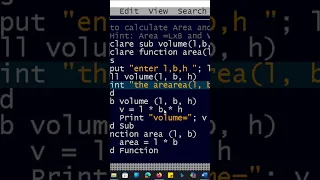 Qbasic program to find volume and area