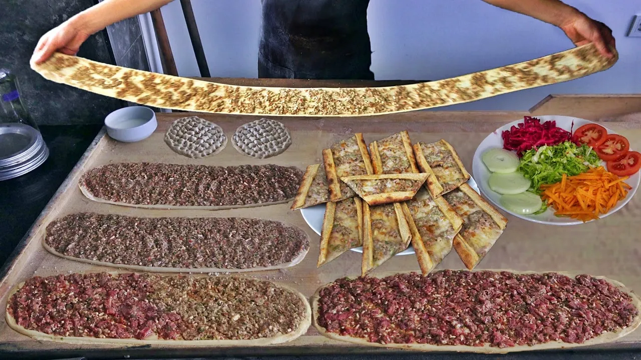 Traditional Meat Bread Recipe   Turkish Style Local Long Pita Making