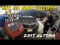 AC not cold on hot day on Nissan Altima lets check pressure and feel the low side