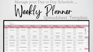 Weekly Planner Excel Spreadsheet Weekly Planner Google Sheets Editable Digital Planner Template