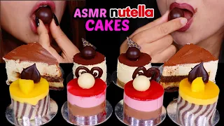 ASMR EATING FANCY MOUSSE CAKES *soft and sticky* Nutella, Mango, Raspberry, Tiramisu 먹방