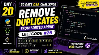 Day 20 Remove Duplicates from Sorted Array LeetCode 26 Two Pointers Python Hindi