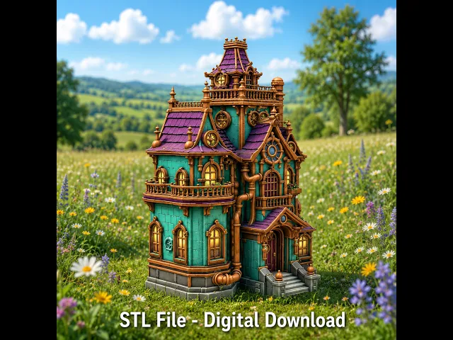 Whimsical Steampunk Manor STL File for 3D Print video thumbnail