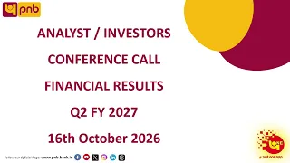 Audio/Video Recording of Earnings Call of PNB Q2 FY2026-27