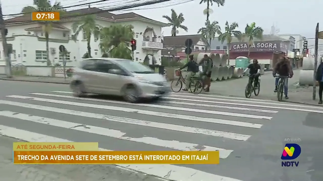 Trecho da Avenida Sete de Setembro, em Itajaí, é interditado nesta quinta-feira