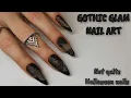 Gothic glam nail art design Freehand rose applying Black net foil using Makartt foil glue gel