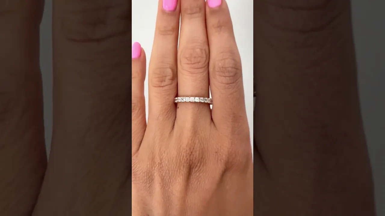 14K Gold Ascher Cut Three-quarter Eternity Modern Prong Set Lab Grown Diamond Wedding Band Ring