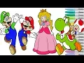 Super Mario Bros Coloring Book Pages Nintendo Luigi Yoshi Toad Princess Toadstool Rainbow Splash