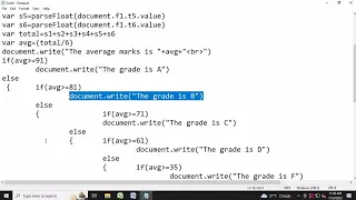 Program to compute average of marks and display grade in JavaScript