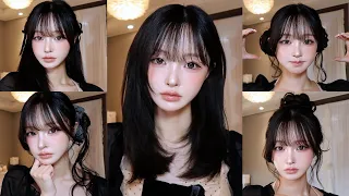 똥손💩, 숱 적은 사람 모두👌🏻 쉽고 빠르게 할 수 있는 거지존 중단발 헤어스타일링 5가지✨ | 테무 가발 추천, 고데기 추천🤎