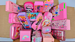 Unboxing pink pencil box collection - barbie pencil box, calculator pencil box, stationery pouch