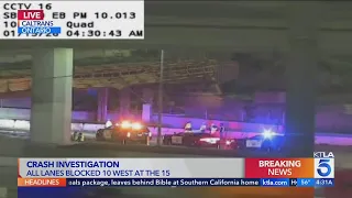 Fallen bridge beam triggers multi car crash on 10 Freeway in Rancho Cucamonga