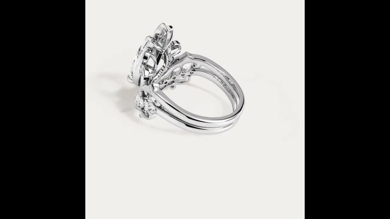 Annette丨Pear Cut Floral Crown Lab-Grown Diamond Engagement Ring Set