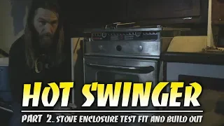 Test fitting a new stove enclosure on a 1965 Alberg 30 sailboat refit