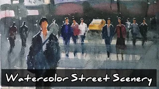 street scene watercolour painting inspired by alvaro castagnet