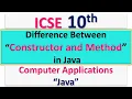 ICSE 10th Computer Application Difference between constructor and method in Java