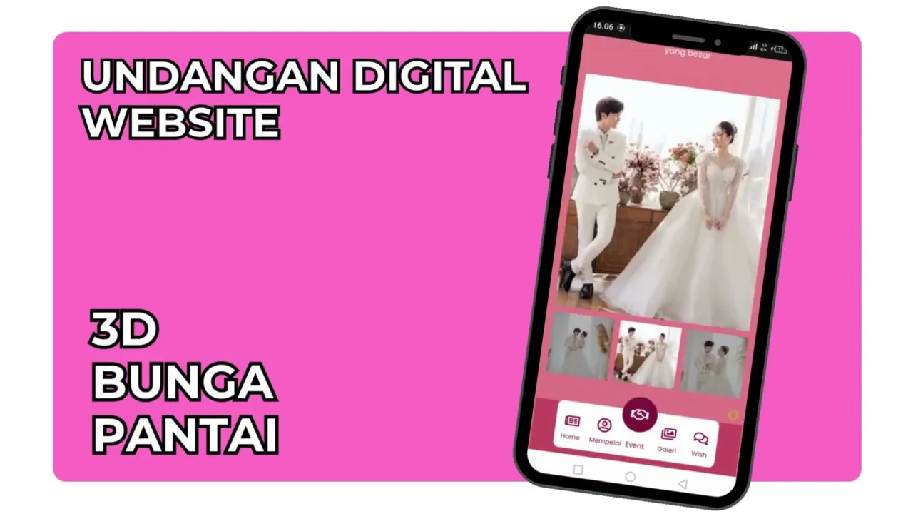 Undangan Digital Website Pernikahan 3d Bunga Pantai Wedding Video Motion Animasi Unik Link Wa Online
