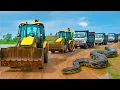 Download Lagu Two JCB 3dx Backhoe Machine And Four Trucks Were Going To Load Soil, they found a Snake On The Road