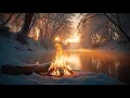 Lagu Peaceful Morning Riverside Campfire Ambience 🌲🔥 Cozy Crackling Fire, Calm Water Sounds \u0026 Birdsong