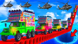 WORLD'S HIGHEST TRIDE THE IMPOSSIBLE SPEED JUMP PARKOUR MEGA RAMP CHALLENGE GTA 5 INDIAN TRUCKS DJ
