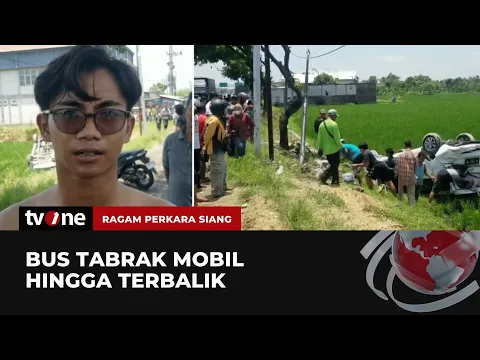 Bus Sugeng Rahayu Tabrak Mobil di Ngawi Hingga Terbalik