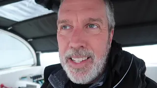 Transatlantic Sailing on a 50′ Catamaran.  Day 4-5. Cold Wind, Waves and Fog on way to Namibia