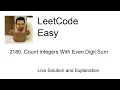 2180 Count Integers With Even Digit Sum Leetcode Easy