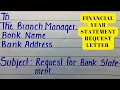 Lagu Application To bank manager for Bank statement | Financial year Statement Request Letter