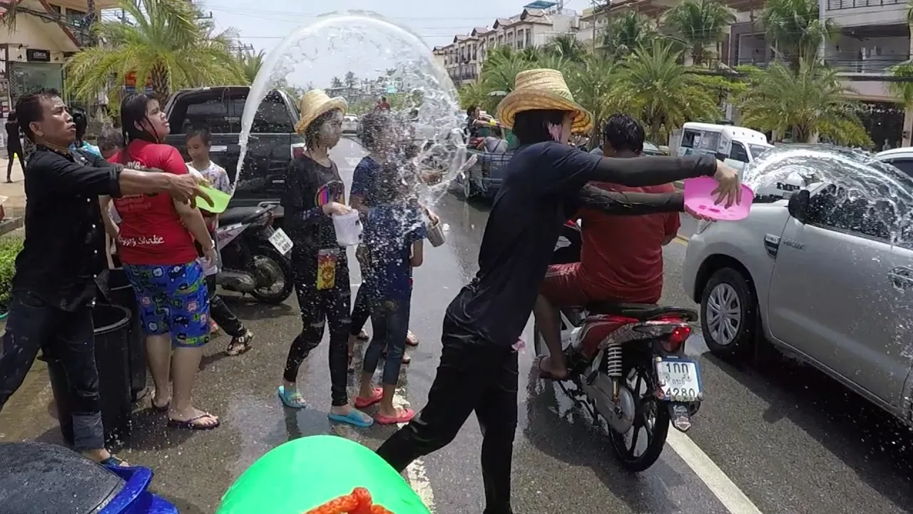 Songkran in Thailand. Thai New Year Water Festival   . GoPro HD