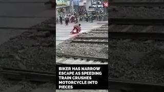 Bike Train Accident News Biker Escapes Deadly Train Accident Shorts CNN News18 
