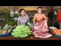Mother and daughter cooking : Bitter gourd and pork cooking - Village food cooking