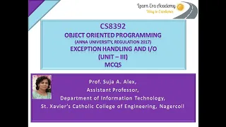 Prof Suja A Alex MCQs Unit III Java CS8392 Object Oriented Programming