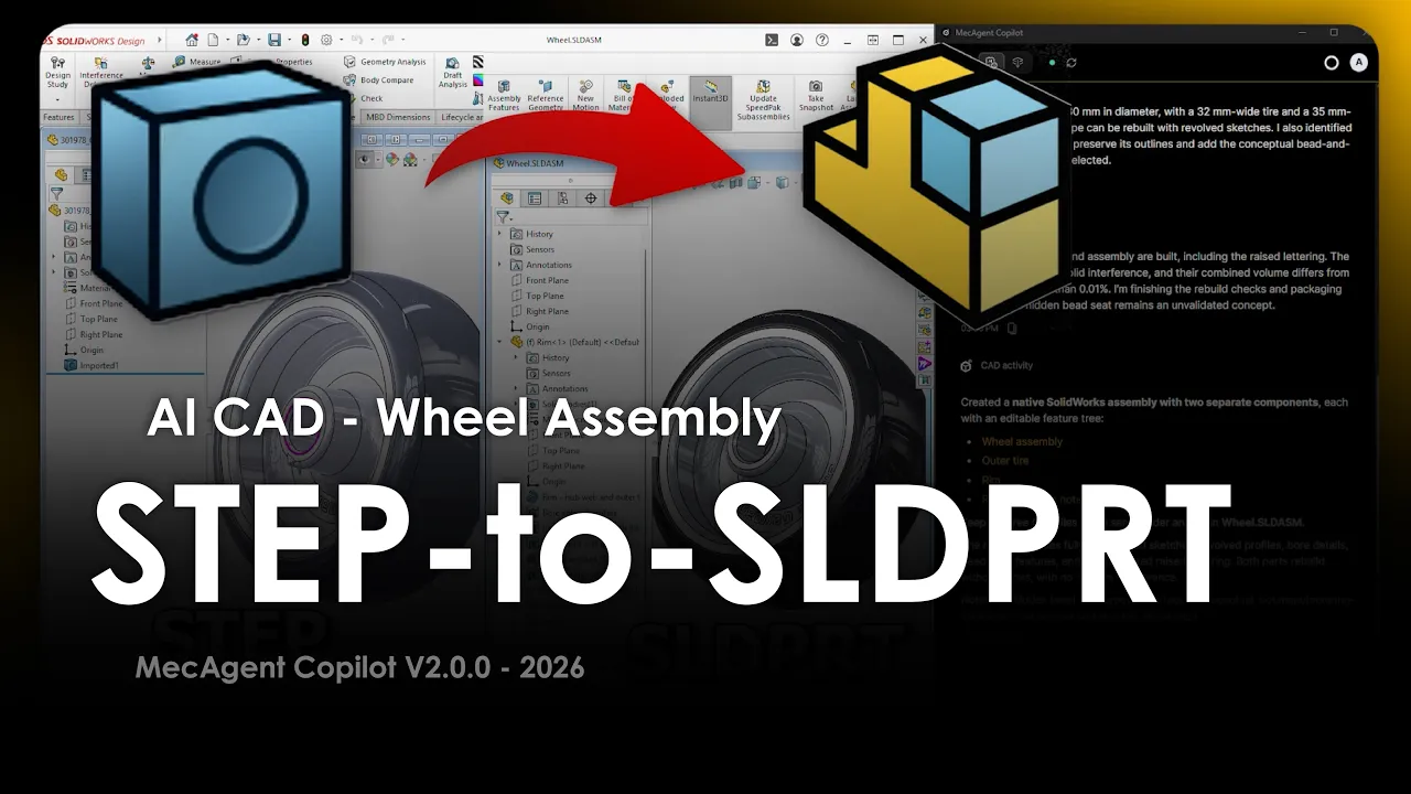 STEP to CAD - AI in CAD - MecAgent Copilot V2.0.0 - Wheel Assembly