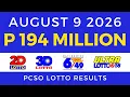 Lotto Result Today 9PM August 9 2026 PCSO