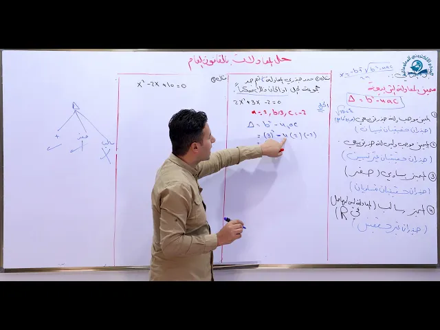 ⁣مادة الرياضيات للصف الثالث المتوسط : حل المعادلات بالقانون العام الجزء الثاني