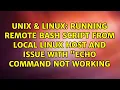 Running remote bash script from local linux host and issue with echo command not working